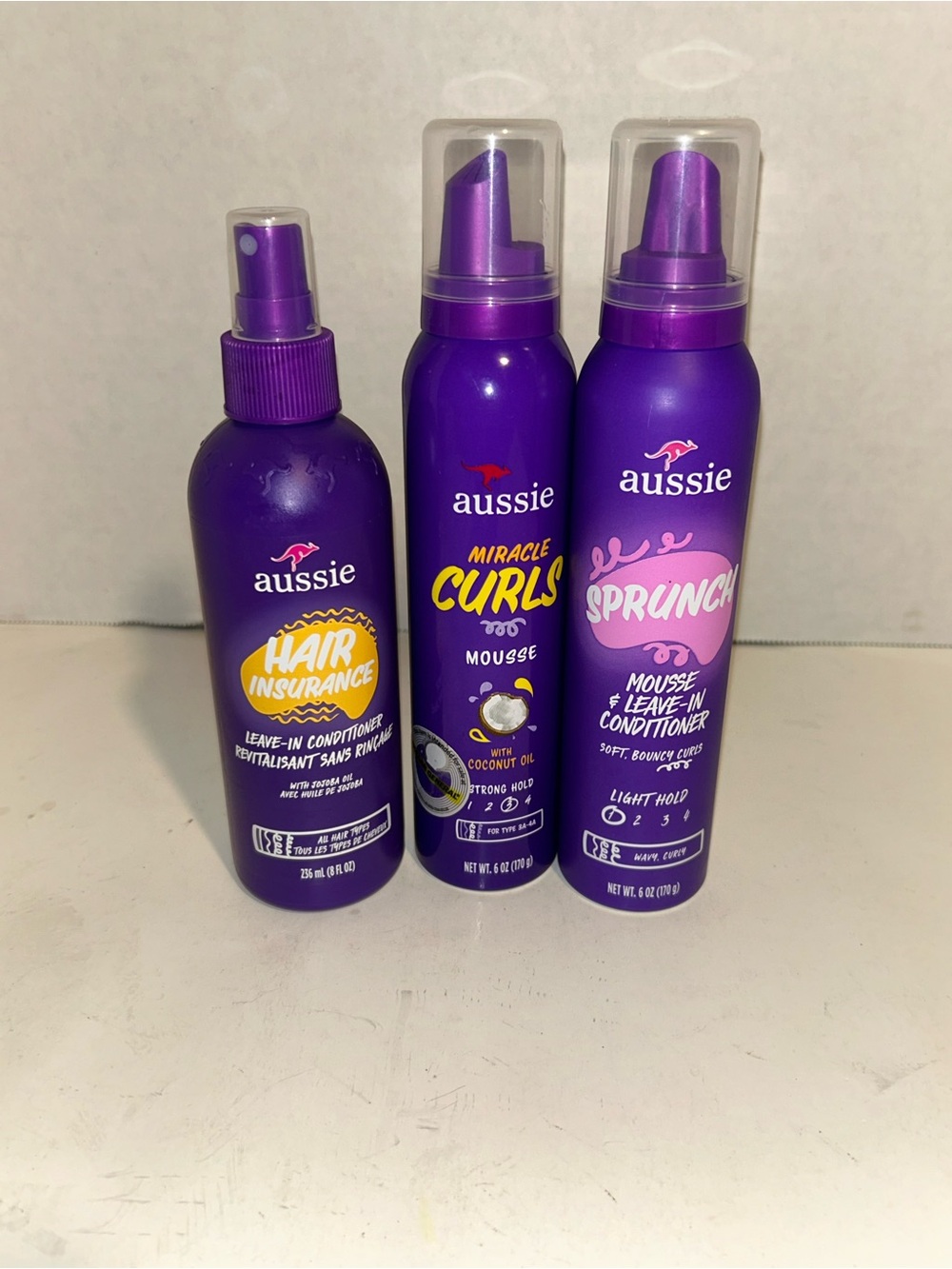 Aussie Miracle Curls & Hair Insurance Purple Leave-In Styling Trio Bundle Ne